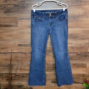 American Eagle Jeans 12 R Artist Flare Low Rise Medium Dark Wash Stretch Western
